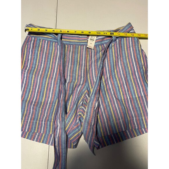 Talbots Petite 4P Blue Striped Shorts With Tie Belt Cotton & Linen Blend - Picture 10 of 12